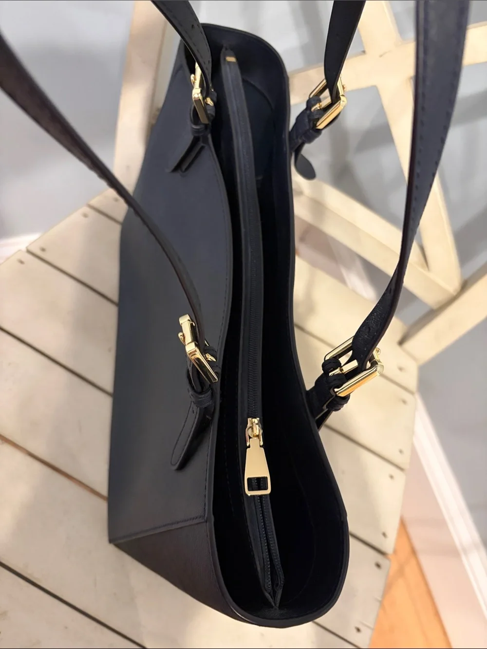 Tory Burch Navy Blue Leather Tote Bag